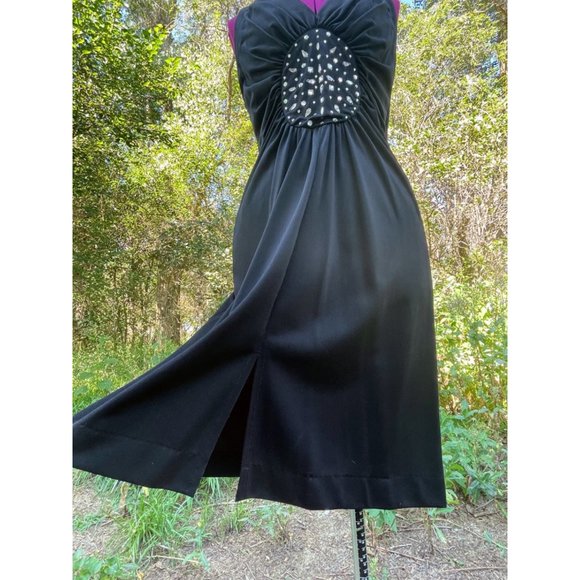 Vintage 1970s Slinky Black Dress With Glass Rhinestones S/M - Picture 9 of 16